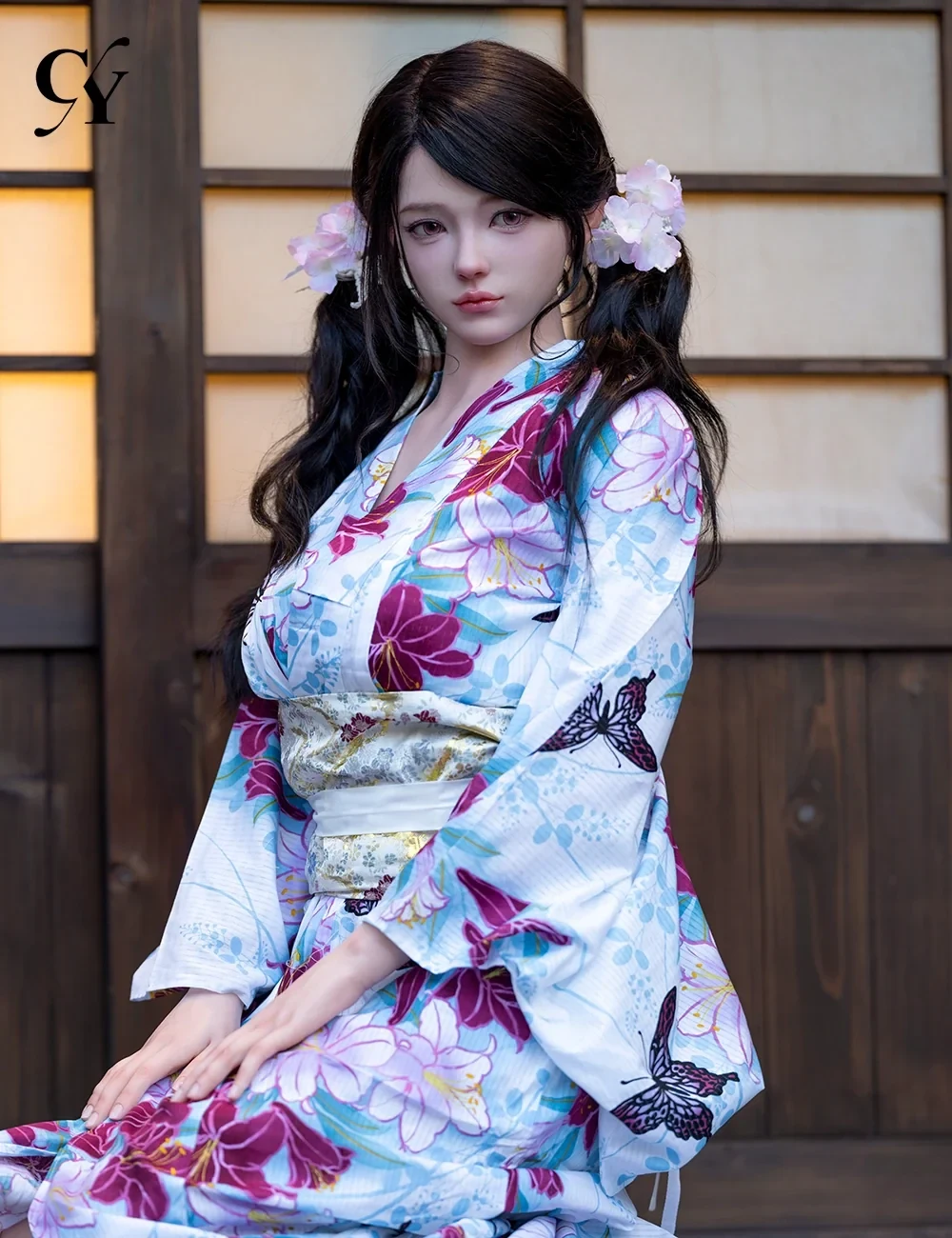 Mẫu búp bê silicone trong kimono, khung cảnh tĩnh lặng — 777DOLL